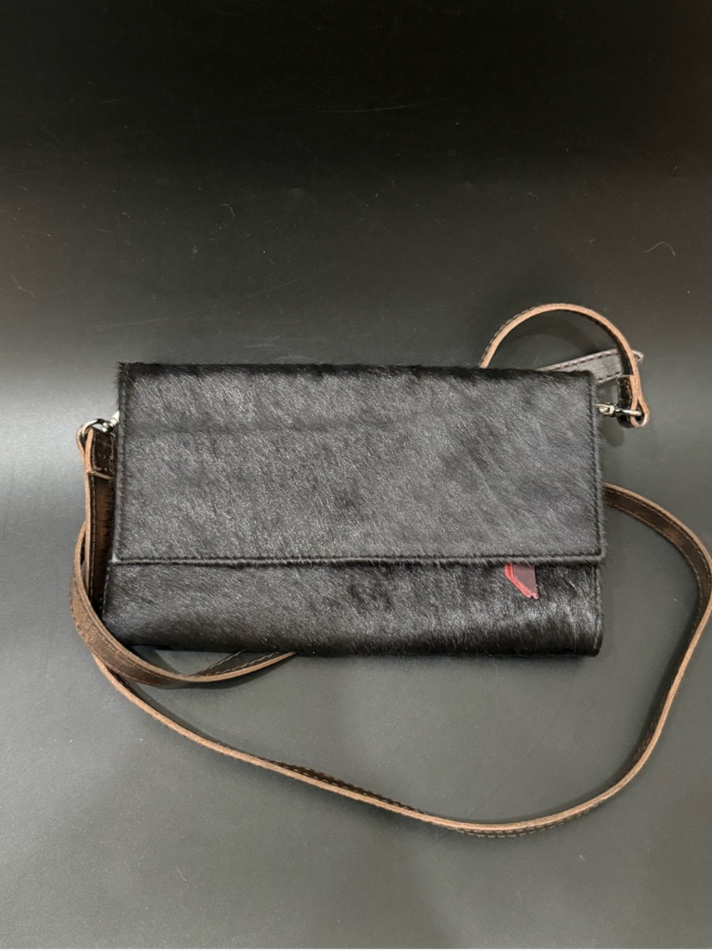 FREEBIRD By Steven Lola Black Calf Hair Leather Wallet Clutch Crossbody Bag